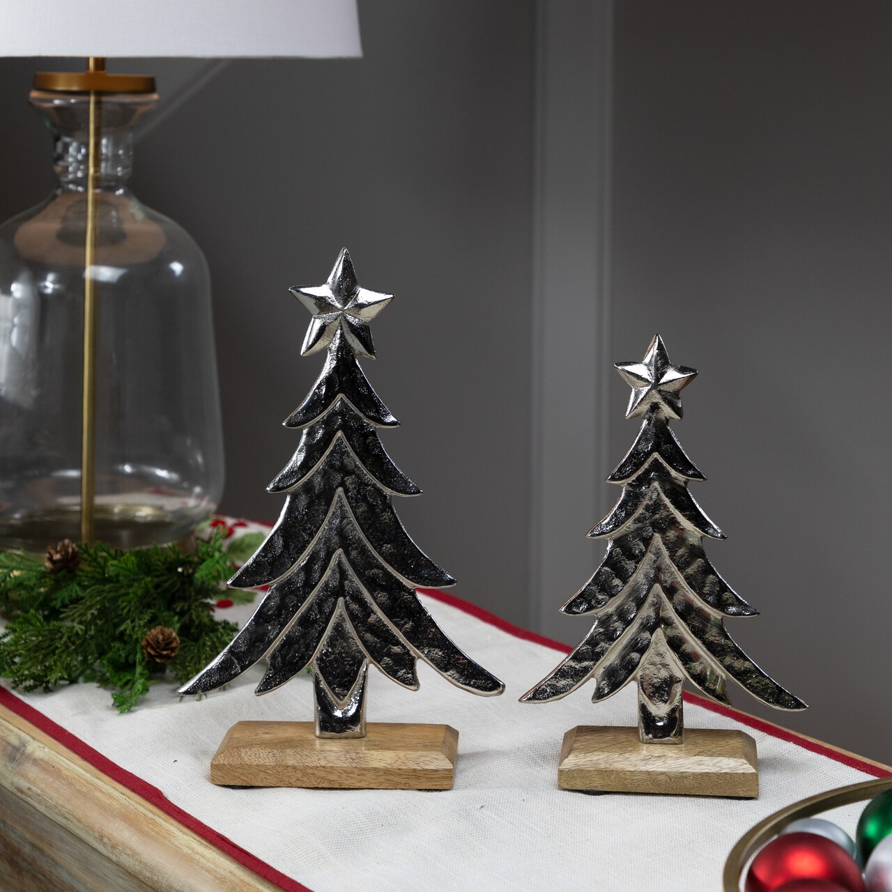 Northlight Pine Trees Textured Metal Christmas Decorations - 11" - Set of 2